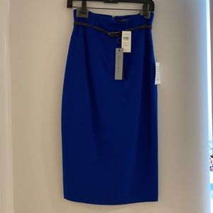 NWT Black Halo High Waisted Belted Midi Pencil Skirt, Cobalt, Size 4